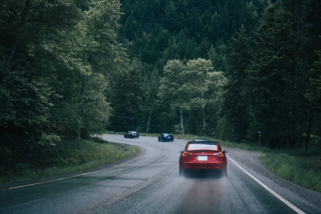 Car racing down a road