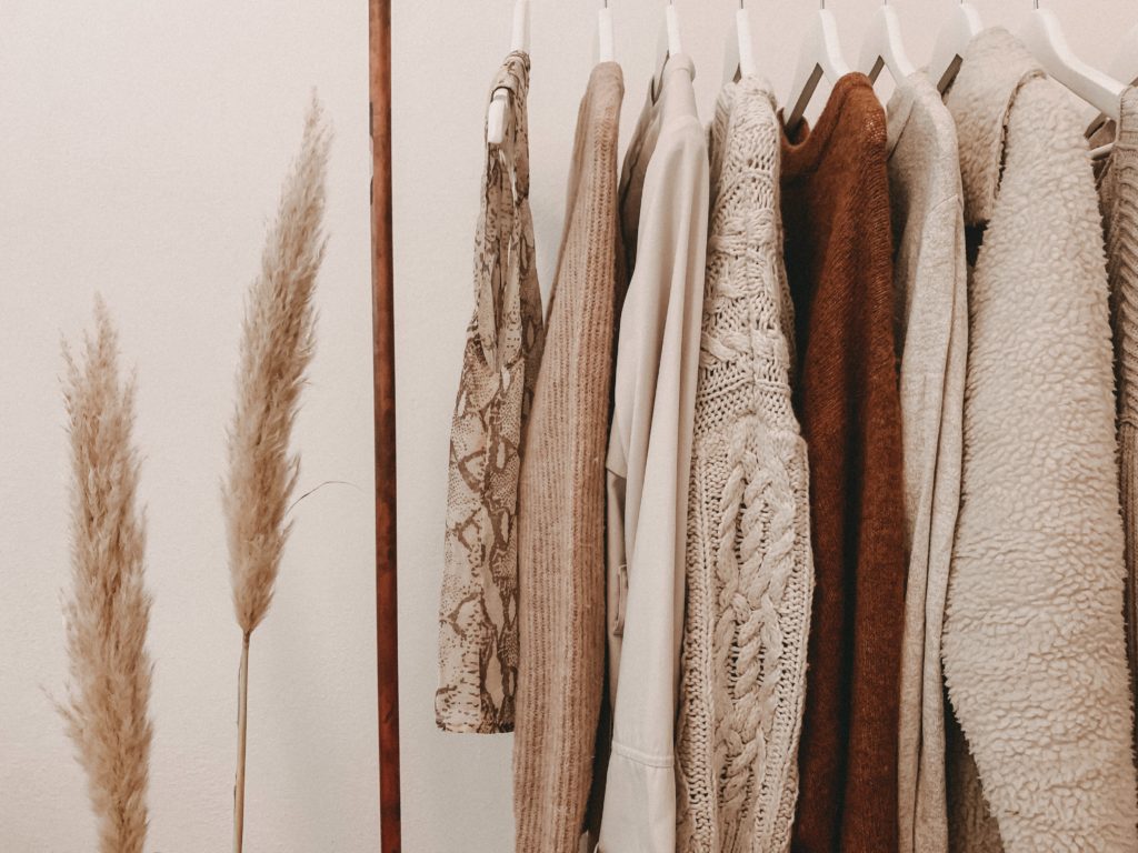 Beige-coloured clothes hanging on a clothes line