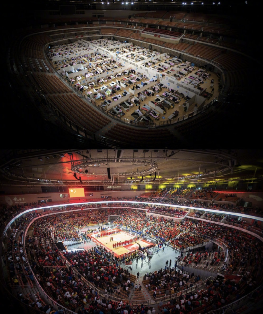 Wuhan stadium during and after COVID-19