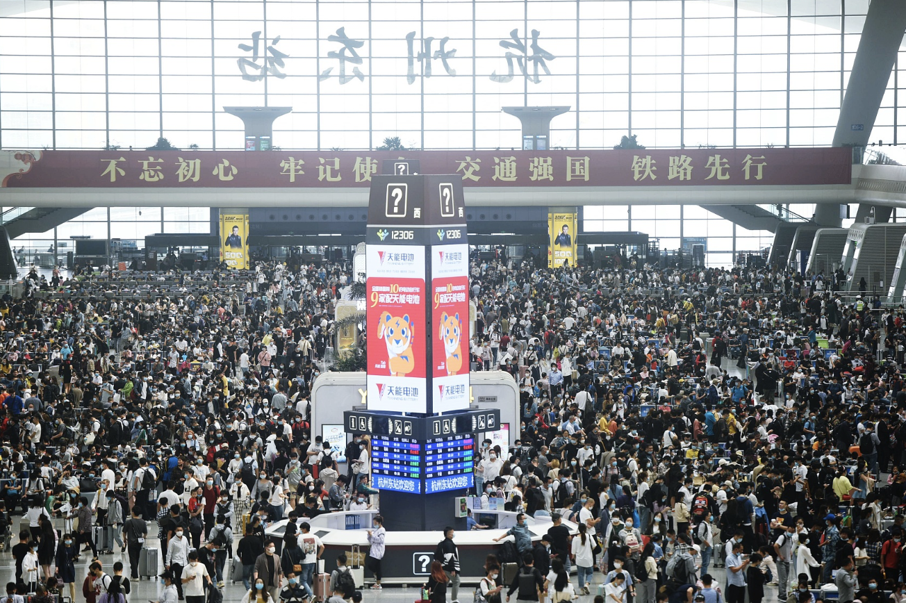 Crowded train station during China's National Holiday