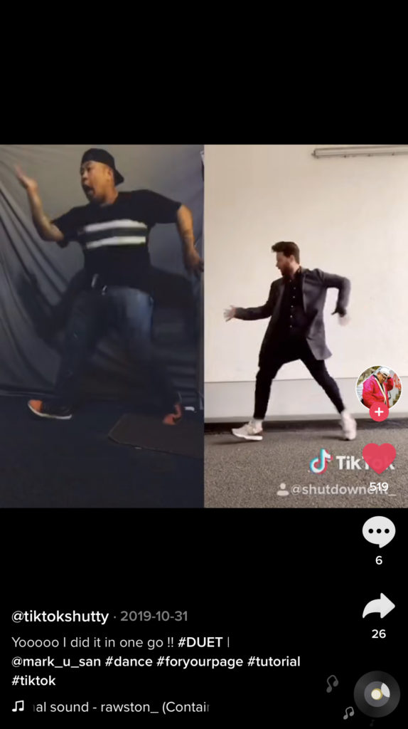 Duet dancing video on TikTok