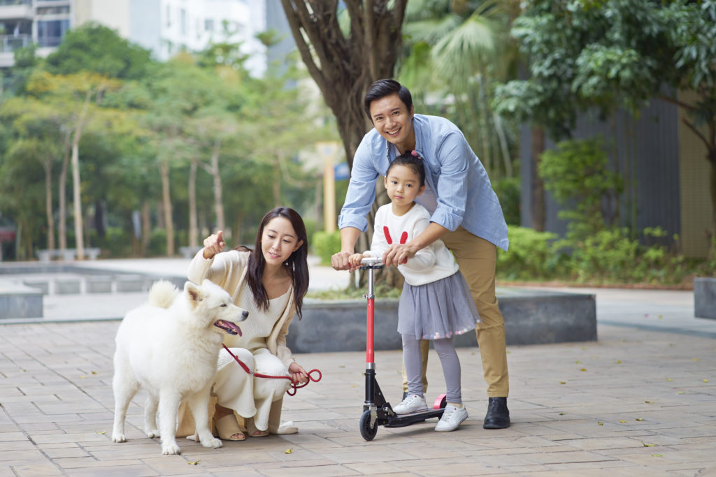 Chinese family with dog