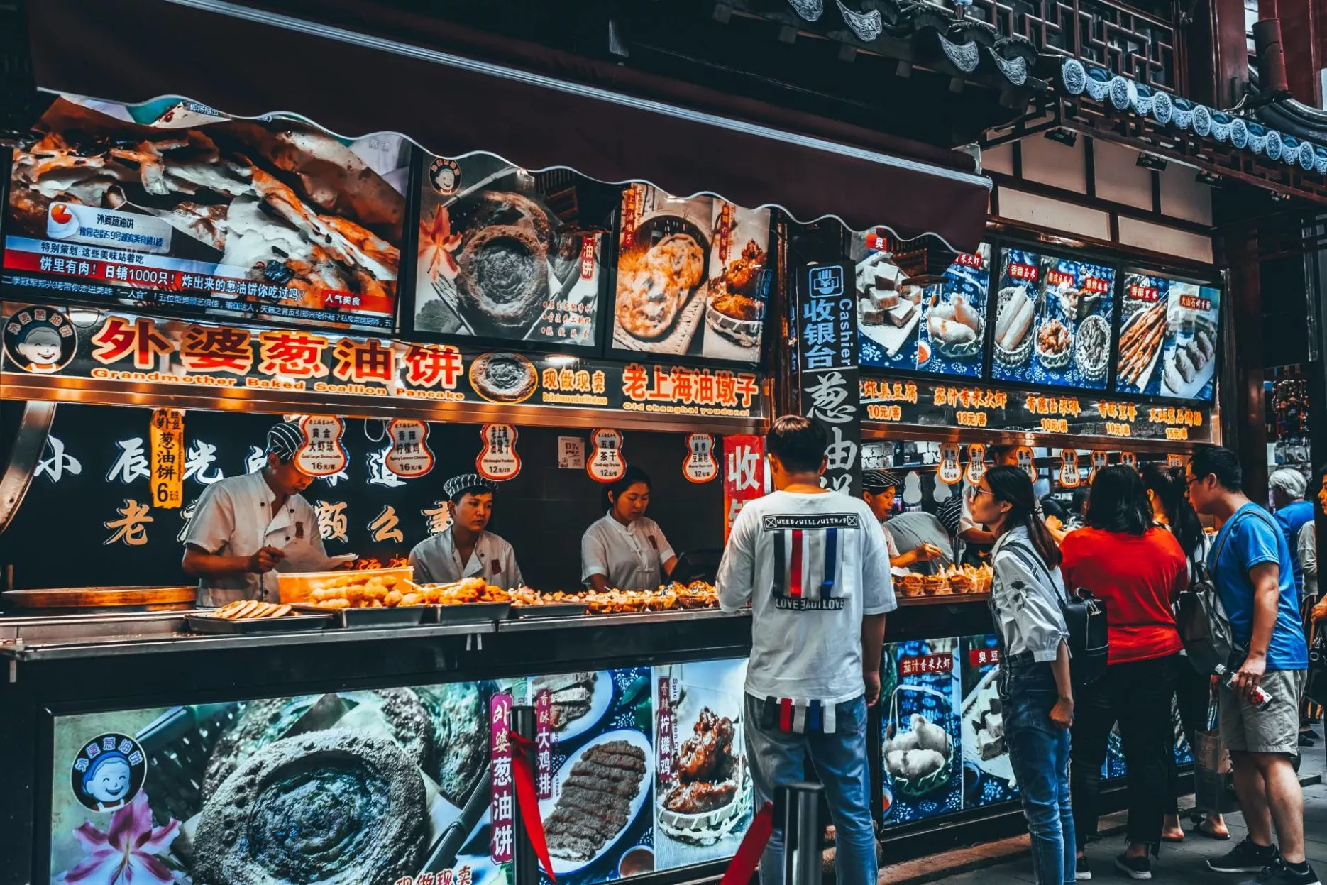 Food stall at a night market in Asia