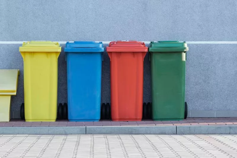 Multi-coloured recycling bins